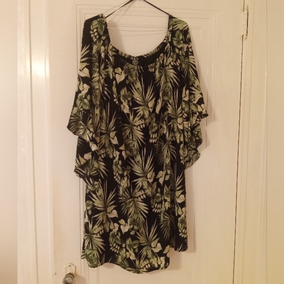 🆕 Bobeau Midi Dress, Black with Green Leaves, XL - Picture 3 of 7